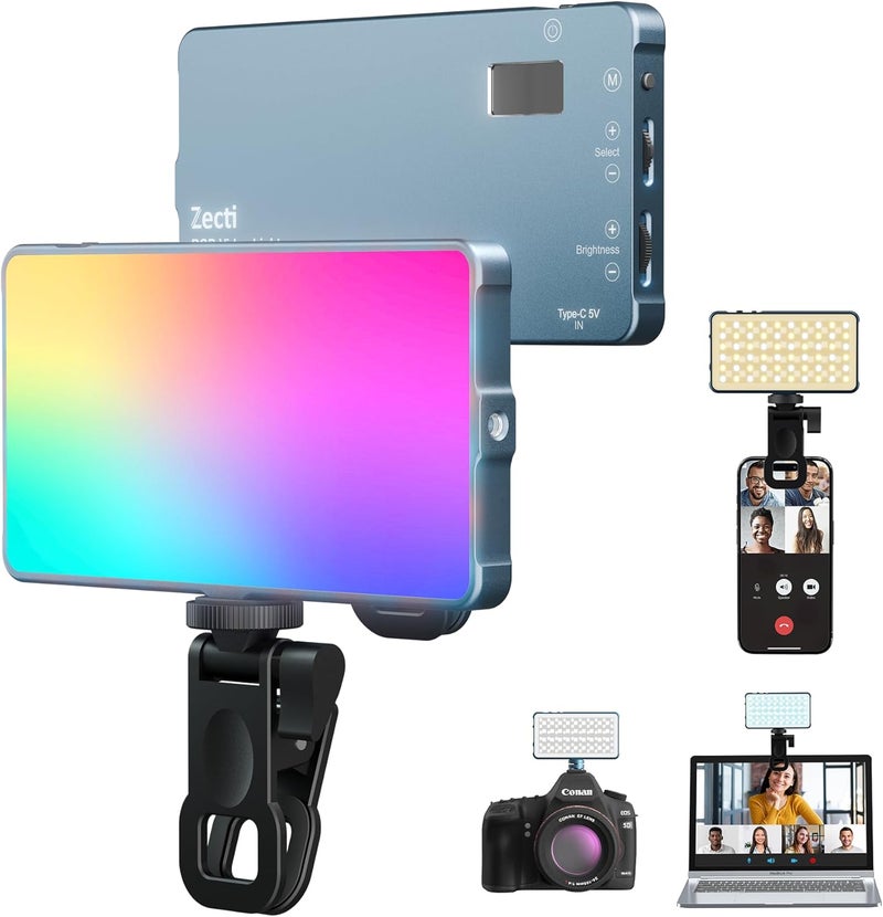 Zecti Selfie Light, 96 LED Phone Light with Metal Hotshoe & Clip, 96+ 2500K-8000K Rechargeable 360° Full Color 21 Scenes RGB Video Light for Phone, iPhone, Laptops, Cameras, Selfie, Video Conference, TikTok - Image 1